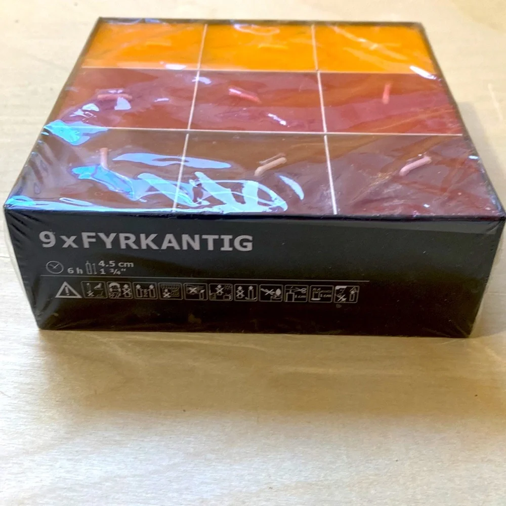 IKEA🍁CANDLES SQUARE 9 pack W/ 3 GLASS SQUARE BASES